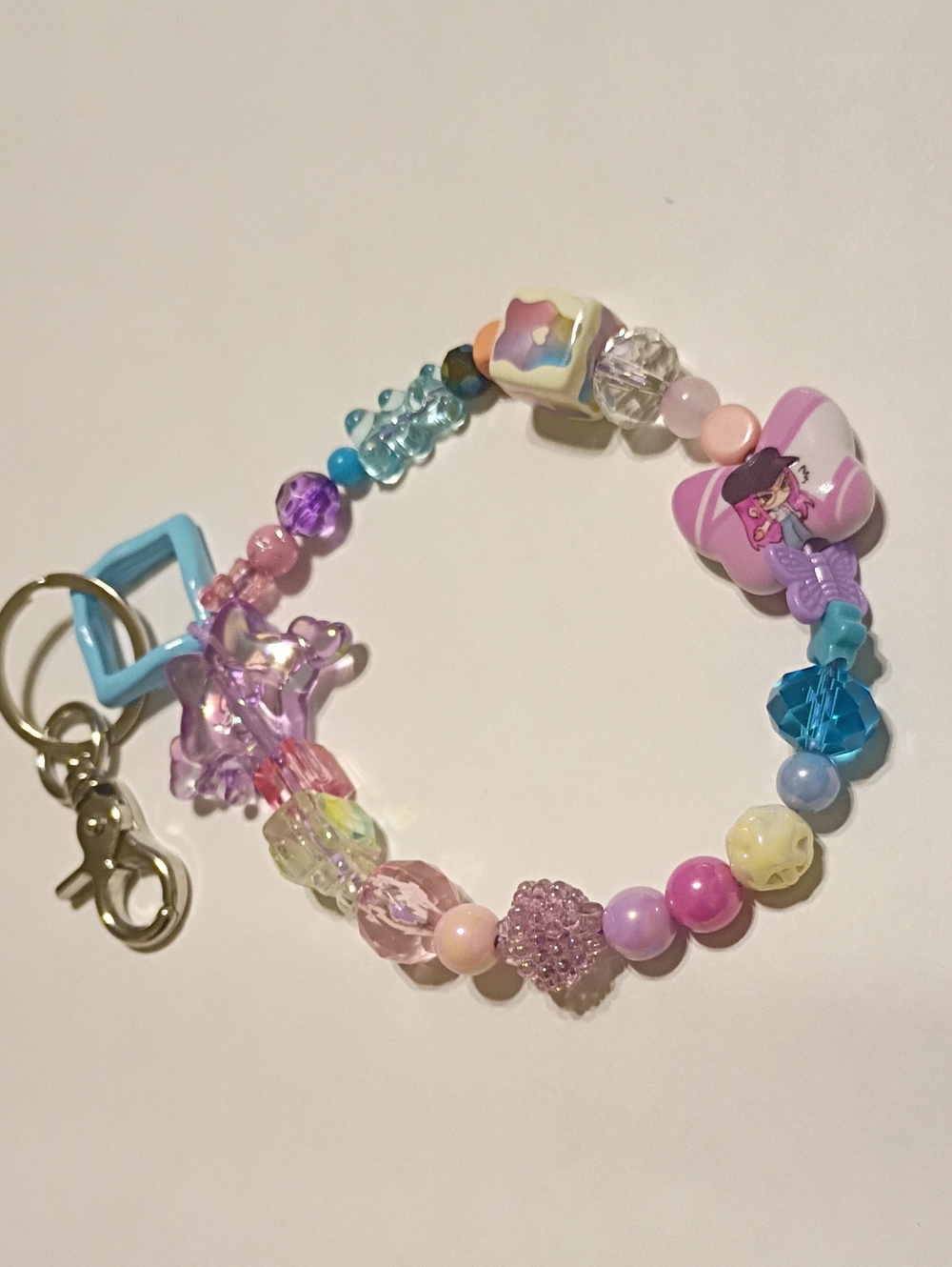 Demon Hunters Kpop Kawaii Pink Purple Beaded Wristlet Keychain Bag Charm